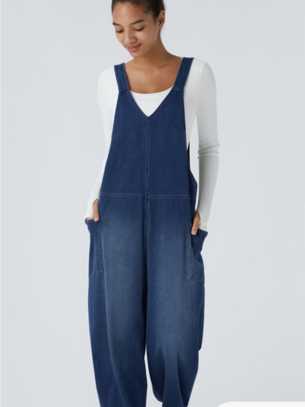 HALARA Dark Blue V-Neck Denim Overalls for Women